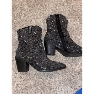 Lumuta Women’s Cowboy Boots Black Gem Studded Sparkle Size 10.5